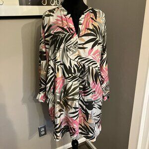 Masai x-small pink & gray tropical print hi-lo‎ hem swimsuit cover up w/pockets